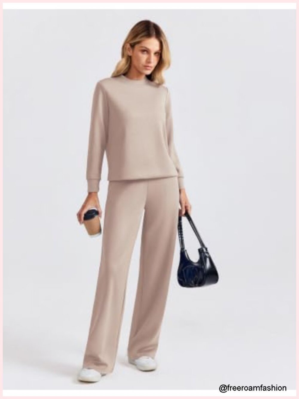 2 Piece Lounge Set Wide Leg Pants Mock Neck Sweatsuit Relaxed Fit Tracksuit - Picture 3 of 6